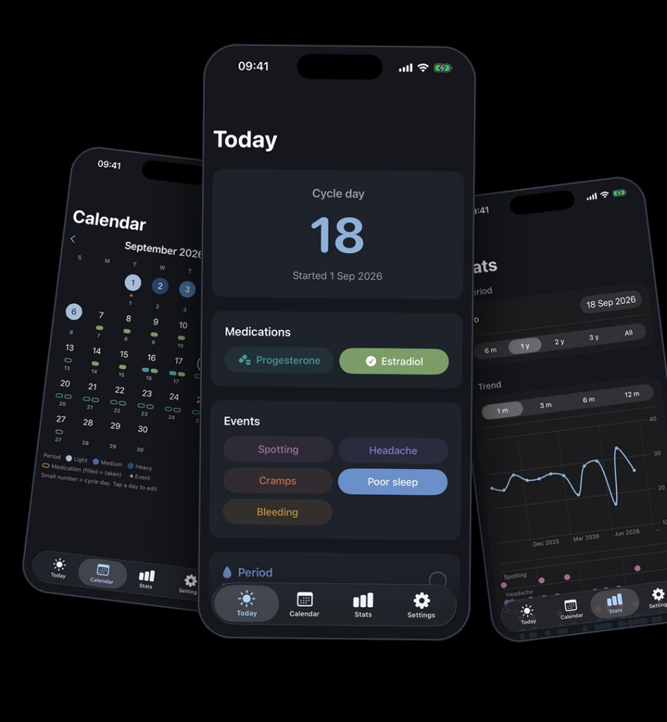 noovu Today, Calendar, and Stats screens